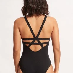 Seafolly Ladies Seafolly Collective Deep V One Piece - Black -Seafolly shop 10634 942 Black 4