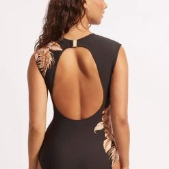 Seafolly Ladies Castaway Cap Sleeve One Piece - Black -Seafolly shop 10710 980 Black 4