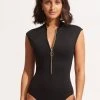 Seafolly Ladies Seafolly Collective Zip Front One Piece - Black