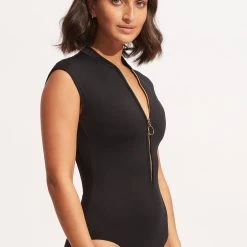 Seafolly Ladies Seafolly Collective Zip Front One Piece - Black 8 Seafolly Ladies Seafolly Collective Zip Front One Piece - Black -Seafolly shop 10987 942 Black 4