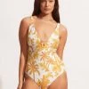 Seafolly Ladies Castaway V Neck One Piece - Tuscan Sunset -Seafolly shop 10993 980 TuscanSuns 1
