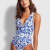 Seafolly Ladies Modern Marina Plunge One Piece - Marina Blue -Seafolly shop 11009 892 MarinaBlu 1