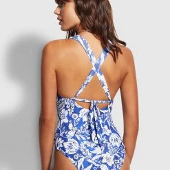 Seafolly Ladies Modern Marina Plunge One Piece - Marina Blue -Seafolly shop 11009 892 MarinaBlu 4