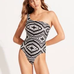 Seafolly Ladies Zanzibar One Shoulder One Piece - Black -Seafolly shop 11014 049 Black 3
