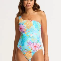 Seafolly Ladies Under The Sea One Shoulder One Piece - Blue Mist