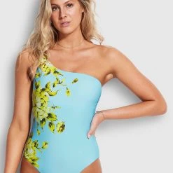 Seafolly Ladies Full Bloom One Shoulder One Piece - Sky
