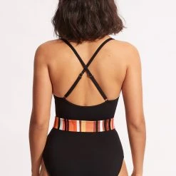 Seafolly Ladies Sun Stripe One Piece With Belt - Black -Seafolly shop 11028 947 Black 4