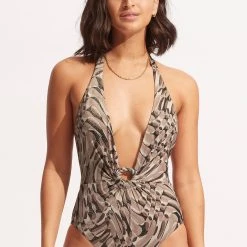Seafolly Ladies Poolside Plunge One Piece - Sepia -Seafolly shop 11048 954 Sepia 3