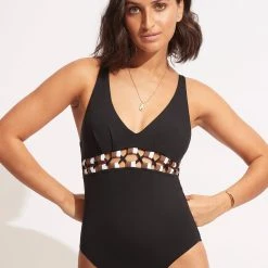 Seafolly Ladies Sun Stripe One Piece - Black