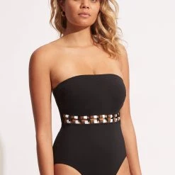 Seafolly Ladies Sun Stripe DD Bandeau One Piece - Black -Seafolly shop 11053DD947 Black 3