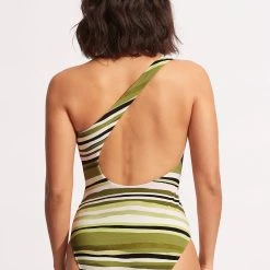 Seafolly Ladies Sun Stripe One Shoulder One Piece - Avocado -Seafolly shop 11054 947 Avocado 4