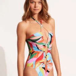 Seafolly Ladies Tropfest Lace Up Bandeau Maillot - Aquamarine 11 Seafolly Ladies Tropfest Lace Up Bandeau Maillot - Aquamarine -Seafolly shop 11056 978 Aquamarine 4