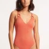 Seafolly Ladies Poolside V Neck One Piece - Pink Chintz -Seafolly shop 11061 959 PinkChintz 1