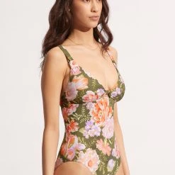 Seafolly Ladies Paradise Garden Tab Front One Piece - Avocado -Seafolly shop 11063 960 Avocado 4