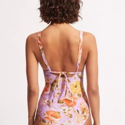 Seafolly Ladies Paradise Garden Tab Front One Piece - Lilac -Seafolly shop 11063 960 Lilac 4