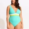 Seafolly Ladies Slice Of Splice Deep V Neck One Piece - Lime Burst -Seafolly shop 11067 990 Lime 20Burst 1