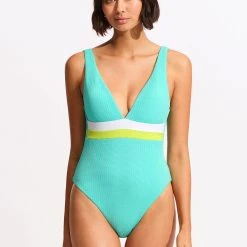Seafolly Ladies Slice Of Splice Deep V Neck One Piece - Lime Burst 10 Seafolly Ladies Slice Of Splice Deep V Neck One Piece - Lime Burst -Seafolly shop 11067 990 Lime 20Burst 3