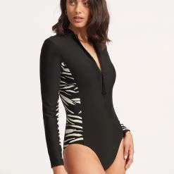 Seafolly Ladies Skin DeepLong Sleeve Surf Suit- Black -Seafolly shop 11068 940 Black 3