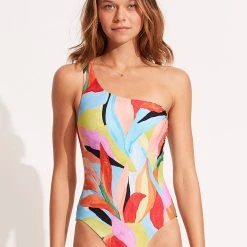 Seafolly Ladies Tropfest Reversible One Shoulder One Piece - Aquamarine -Seafolly shop 11070 978 Aquamarine 3