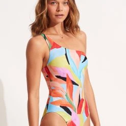 Seafolly Ladies Tropfest Reversible One Shoulder One Piece - Aquamarine -Seafolly shop 11070 978 Aquamarine 5