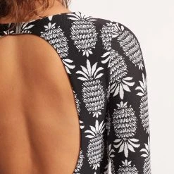 Seafolly Ladies Corsica V Neck Long Sleeve Surfsuit - Black -Seafolly shop 11074 810 Black 6