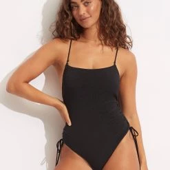 Seafolly Ladies Sea Dive Scoop Neck Drawstring Side One Piece