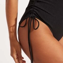 Seafolly Ladies Sea Dive Scoop Neck Drawstring Side One Piece -Seafolly shop 11077 861 Black 5