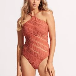Seafolly Ladies Marrakesh DD High Neck One Piece - Cinnamon