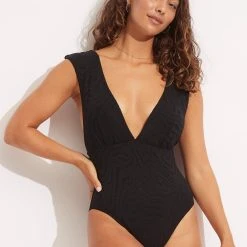 Seafolly Ladies Second Wave V Neck One Piece - Black -Seafolly shop 11086 968 Black 4