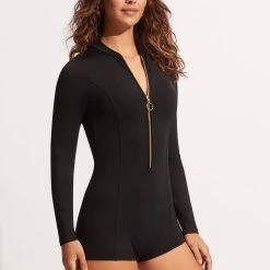 Seafolly Ladies Seafolly Collective Boyleg Zip Front Surfsuit - Black -Seafolly shop 11090 942 Black 4
