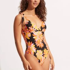 Seafolly Ladies Palm Springs Wrap Front One Piece - Black -Seafolly shop 11092 703 Black 4