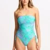 Seafolly Ladies Sea Skin DD Drawstring Bandeau One Piece - Vivid Green -Seafolly shop 11116DD064 VividGreen 3