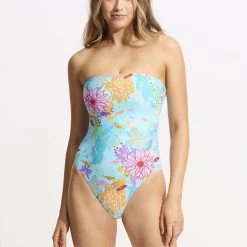 Seafolly Ladies Under The Sea DD Bandeau One Piece - Blue Mist