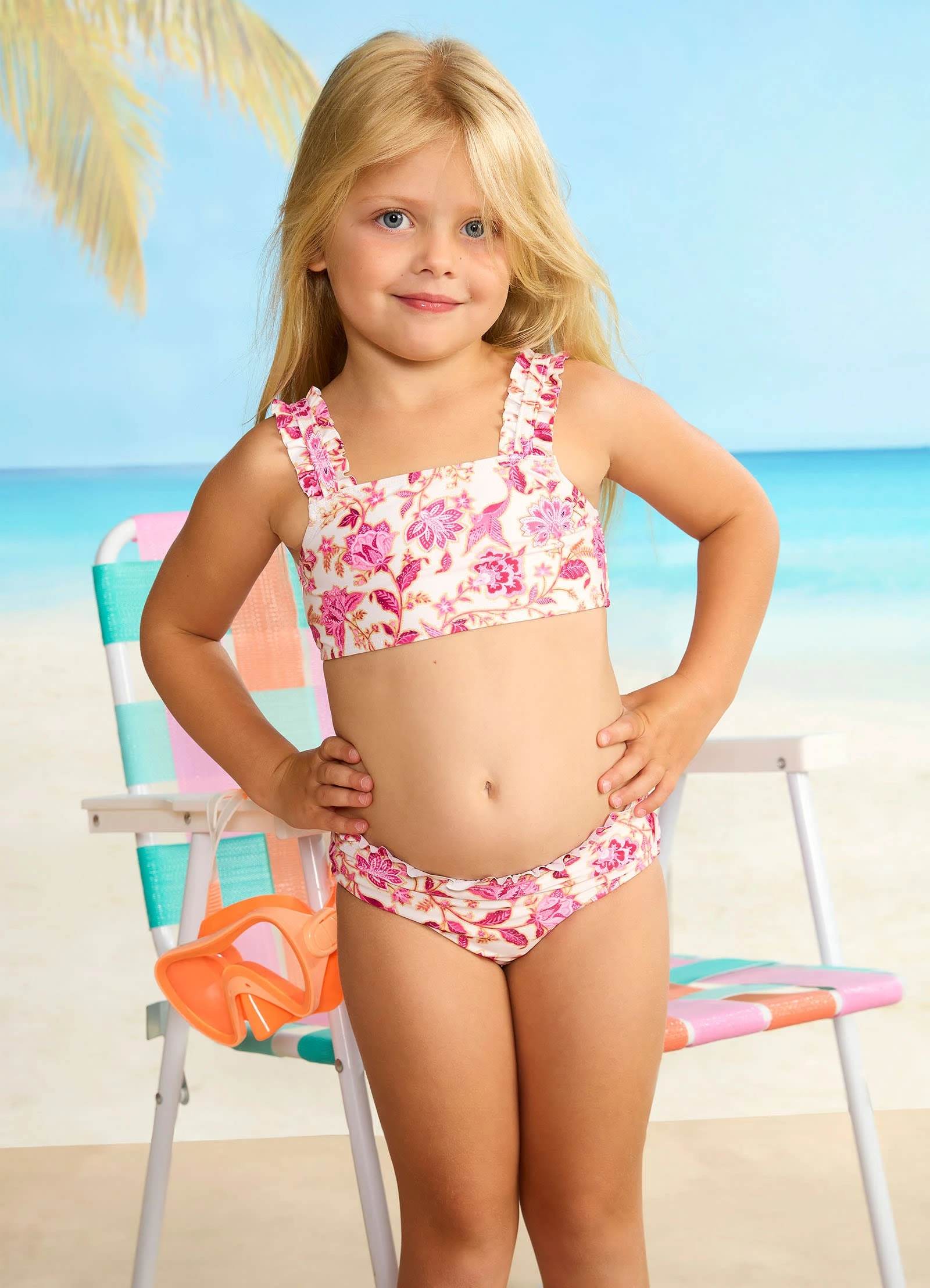 Seafolly Girls Silk Road Girls Mini Ruffle Bikini - Pink 3 Seafolly Girls Silk Road Girls Mini Ruffle Bikini - Pink