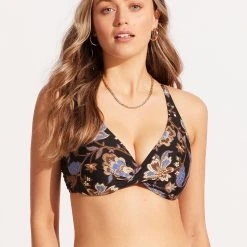 Seafolly Ladies Silk Road Wrap Front F Cup Bikini Top - Black -Seafolly shop 31219F 020 Black 4