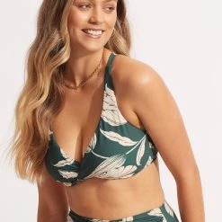 Seafolly Ladies Fleur De Bloom Wrap Front F Cup Bra - Evergreen
