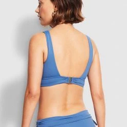 Seafolly Ladies Seafolly "V" Neck Crop Top - Marina Blue -Seafolly shop 31297 065 MarinaBlu 3
