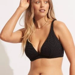 Seafolly Ladies Second Wave DD Fixed Tri Bra - Black