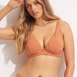 Seafolly Ladies Second Wave DD Fixed Tri Bra - Copper Tan