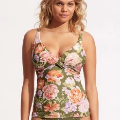 Seafolly Ladies Paradise Garden DD Wrap Front Tankini Top - Avocado -Seafolly shop 31318DD960 Avocado 2