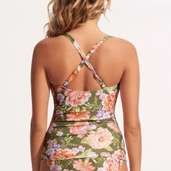 Seafolly Ladies Paradise Garden DD Wrap Front Tankini Top - Avocado -Seafolly shop 31318DD960 Avocado 5