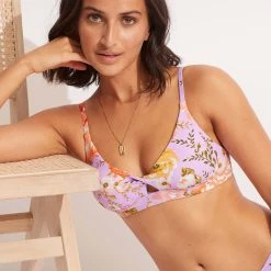 Seafolly Ladies Paradise Garden Twist Front Bralette - Lilac