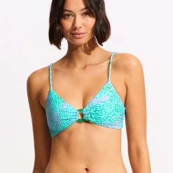 Seafolly Ladies Sea Skin Ring Front Bralette Bikini Top - Vivid Green
