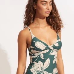 Seafolly Ladies Fleur De Bloom Wrap Front Tankini Top - Evergreen 9 Seafolly Ladies Fleur De Bloom Wrap Front Tankini Top - Evergreen -Seafolly shop 31381 983 Evergreen 3