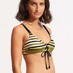 Seafolly Ladies Sun Stripe Reversible Bralette - Avocado -Seafolly shop 31389 947 Avocado 3