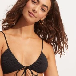 Seafolly Ladies Sea Dive Drawstring Neck Bralette -Seafolly shop 31393 861 Black 9