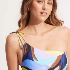 Seafolly Ladies Tropfest One Shoulder Top With Tie - True Navy -Seafolly shop 31394 978 True 20Navy 4