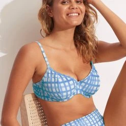 Seafolly Ladies Amalfi Check DD Underwire Bra - Amalfi Blue