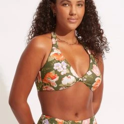 Seafolly Ladies Paradise Garden Tab Front Halter Bra - Avocado -Seafolly shop 31400 960 Avocado 3