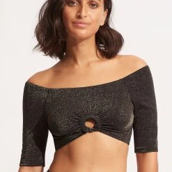 Seafolly Ladies Poolside Twist Ring Crop Top - Sepia -Seafolly shop 31402 959 Sepia 2